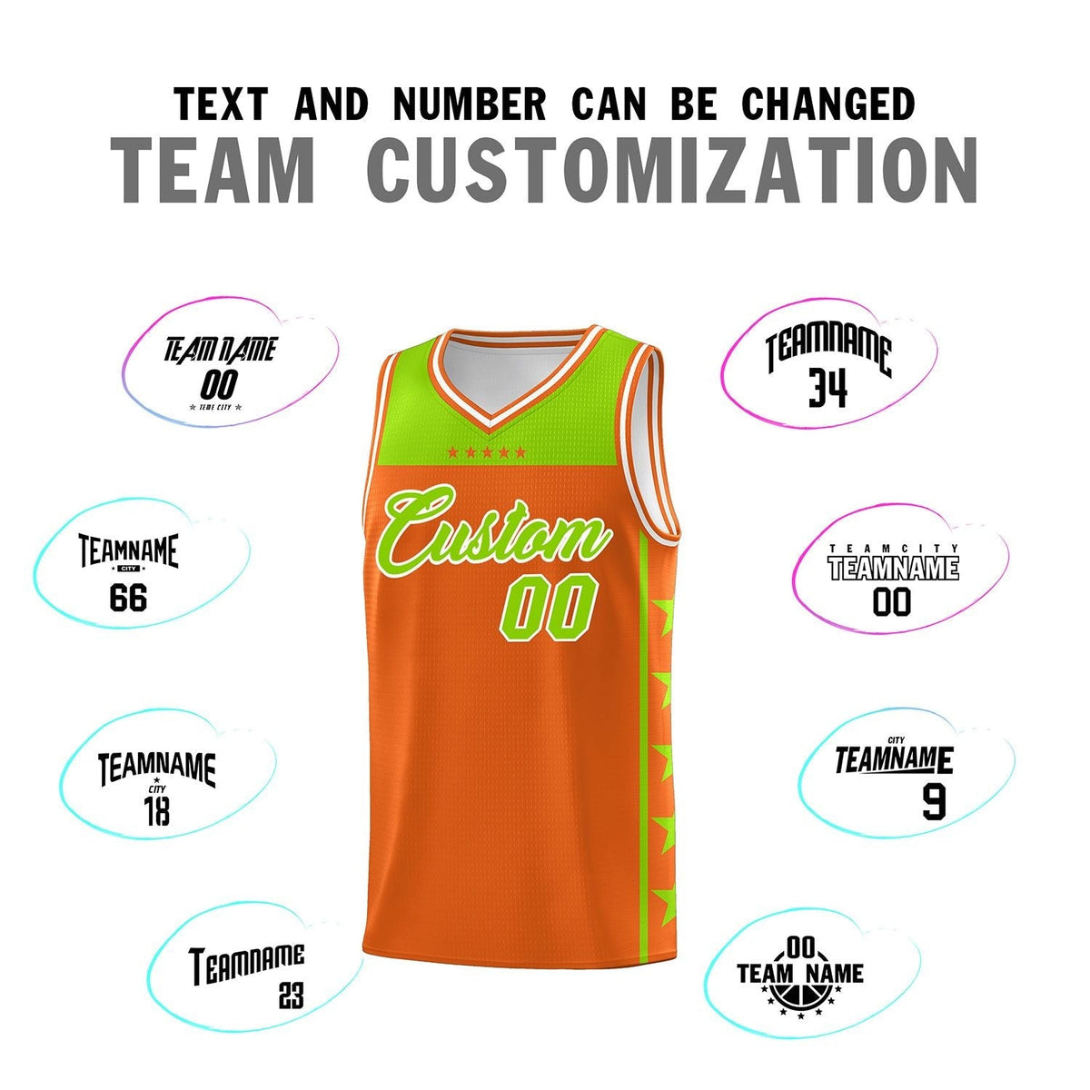 Custom Orange Neon Green Personalized Star Pattern Sports Uniform Basketball Jersey Limited