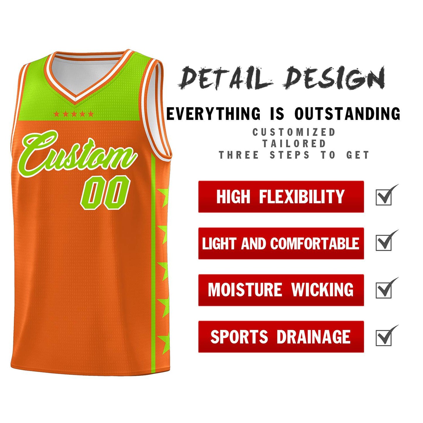 Custom Orange Neon Green Personalized Star Pattern Sports Uniform Basketball Jersey Limited