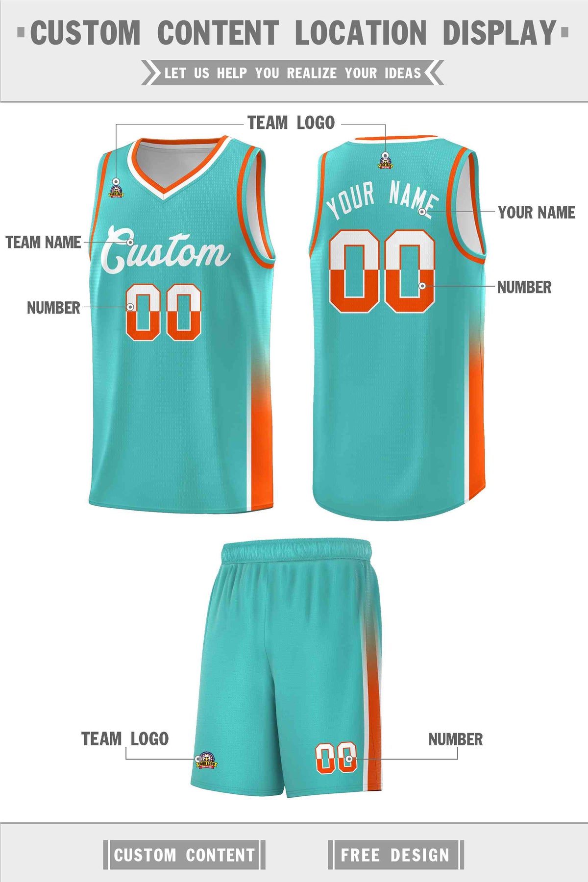 Custom Aqua White-Orange Personalized Two Tone Font Sports Uniform Basketball Jersey Limited