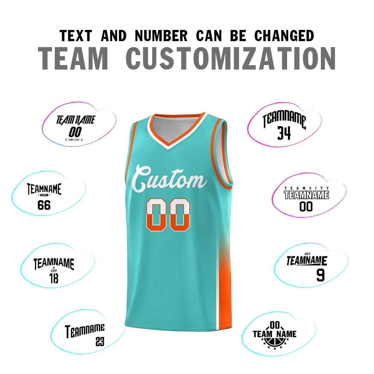 Custom Aqua White-Orange Personalized Two Tone Font Sports Uniform Basketball Jersey Limited