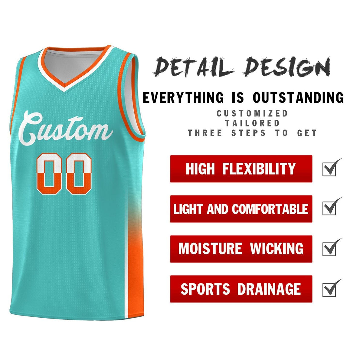 Custom Aqua White-Orange Personalized Two Tone Font Sports Uniform Basketball Jersey Limited