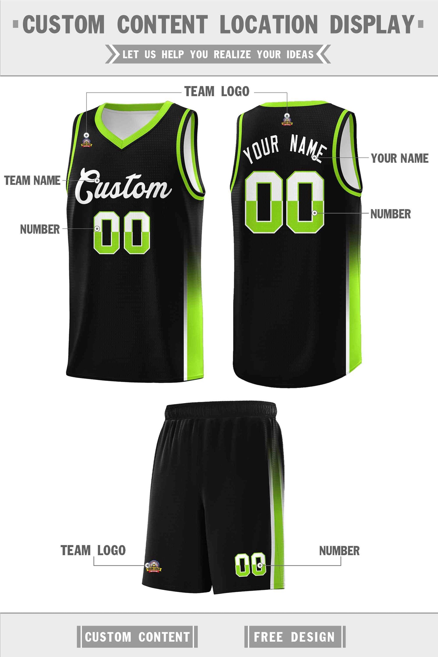 Custom Black White-Neon Green Personalized Two Tone Font Sports Uniform Basketball Jersey Limited
