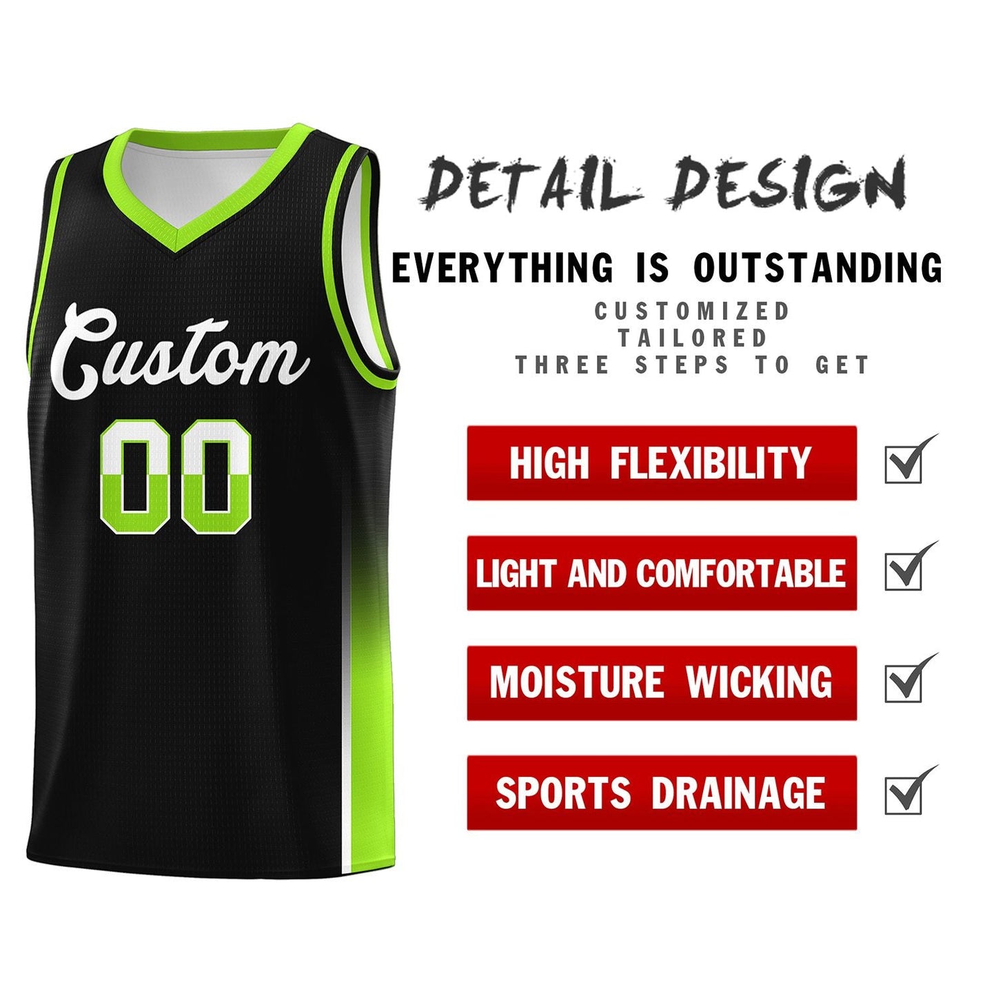 Custom Black White-Neon Green Personalized Two Tone Font Sports Uniform Basketball Jersey Limited