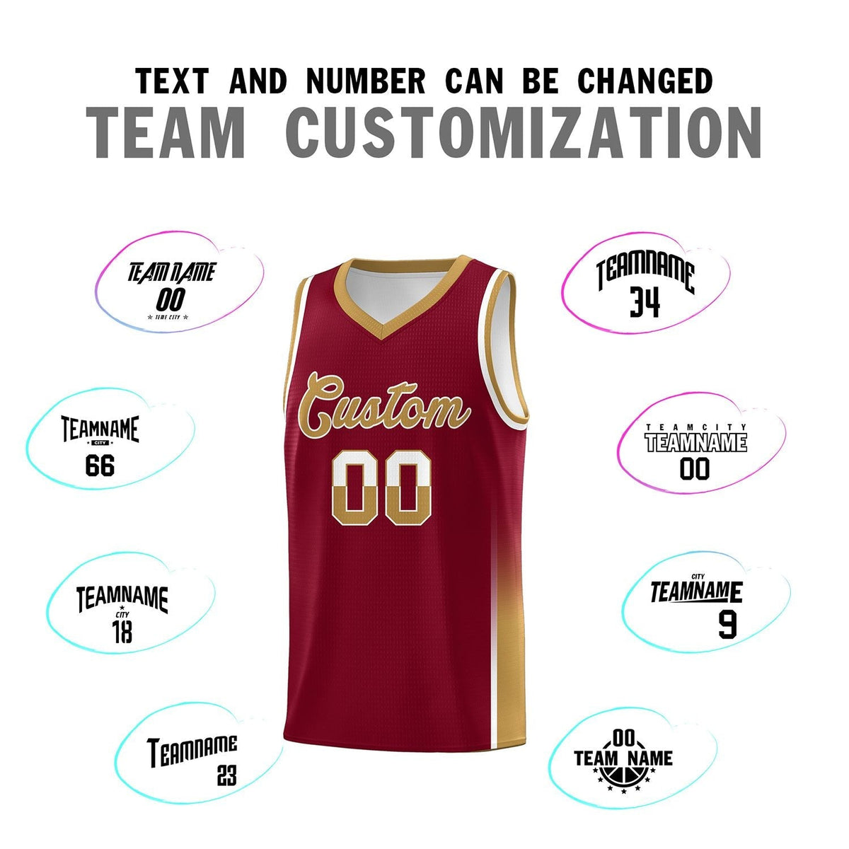 Custom Crimson White-Old Gold Personalized Two Tone Font Sports Uniform Basketball Jersey Limited