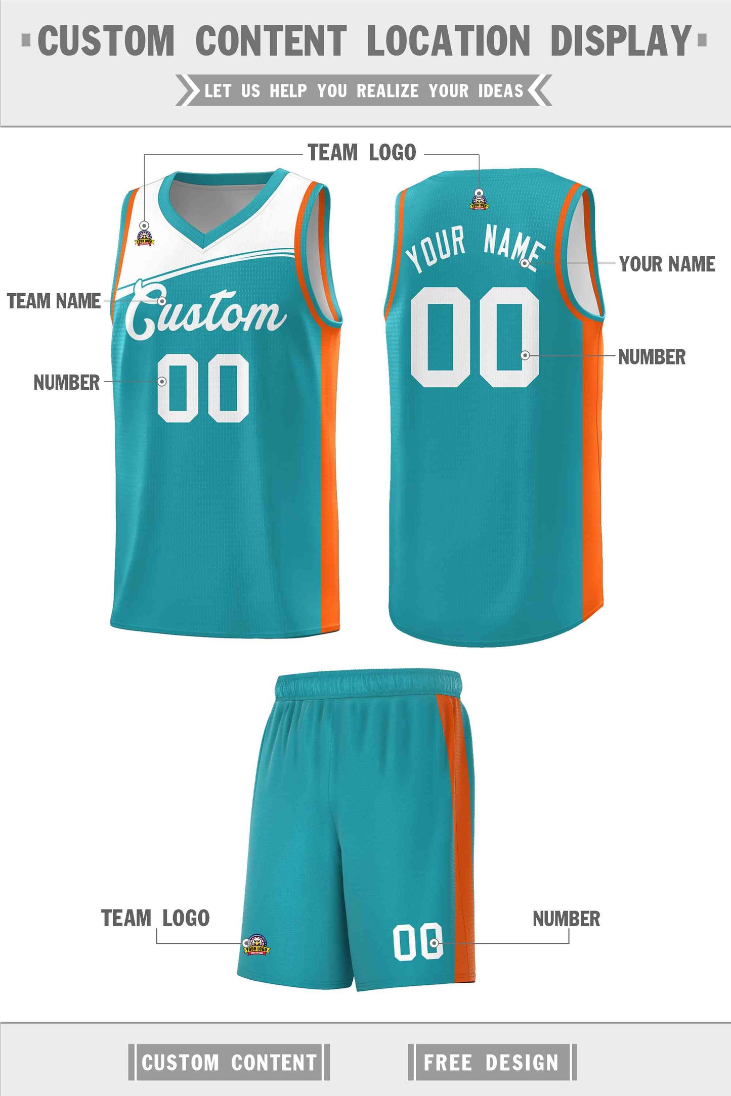 Custom Aqua White Color Block Sports Uniform Basketball Jersey Limited