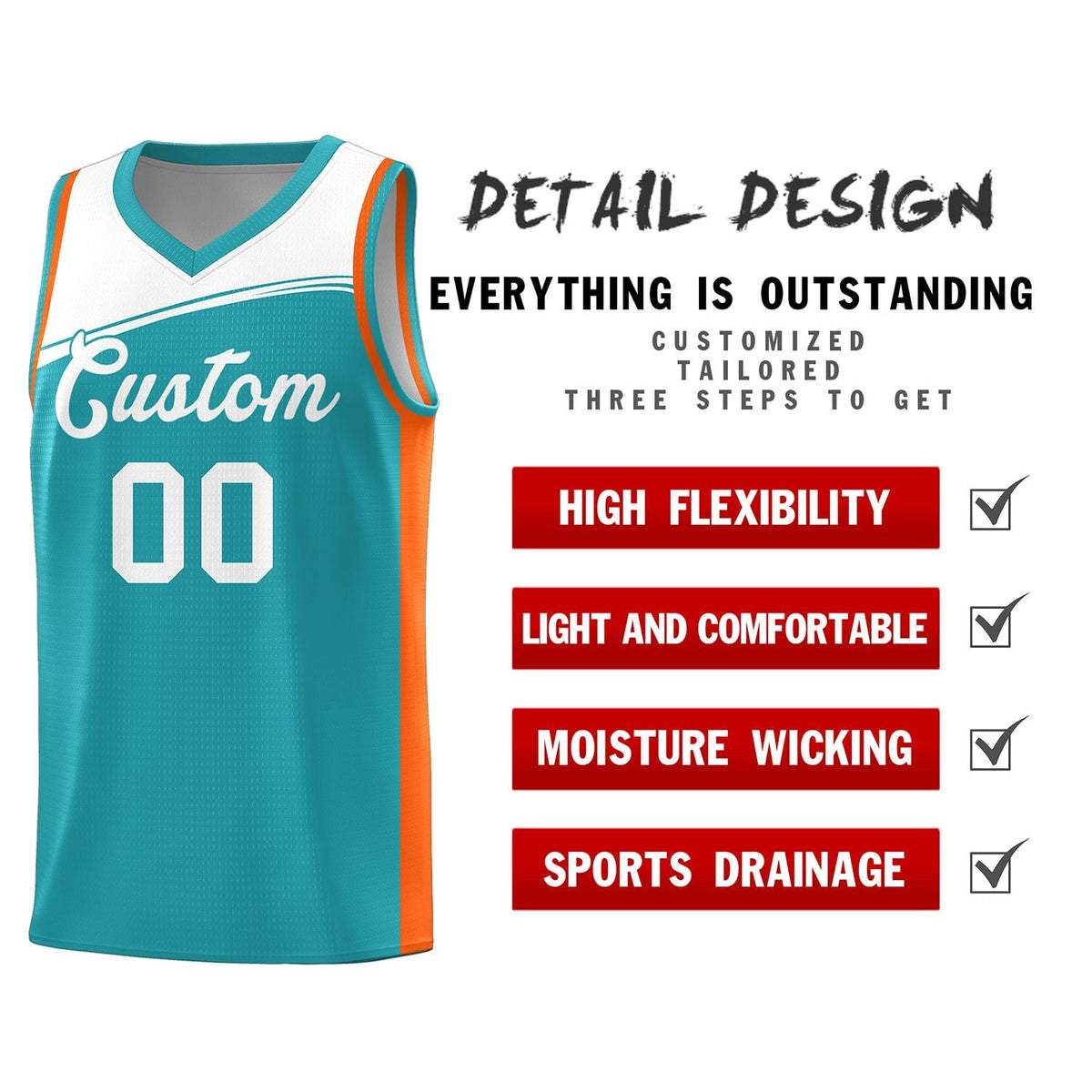 Custom Aqua White Color Block Sports Uniform Basketball Jersey Limited