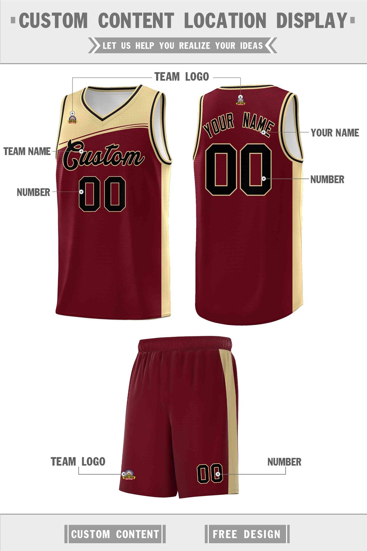 Custom Crimson Khaki-Black Color Block Sports Uniform Basketball Jersey Limited