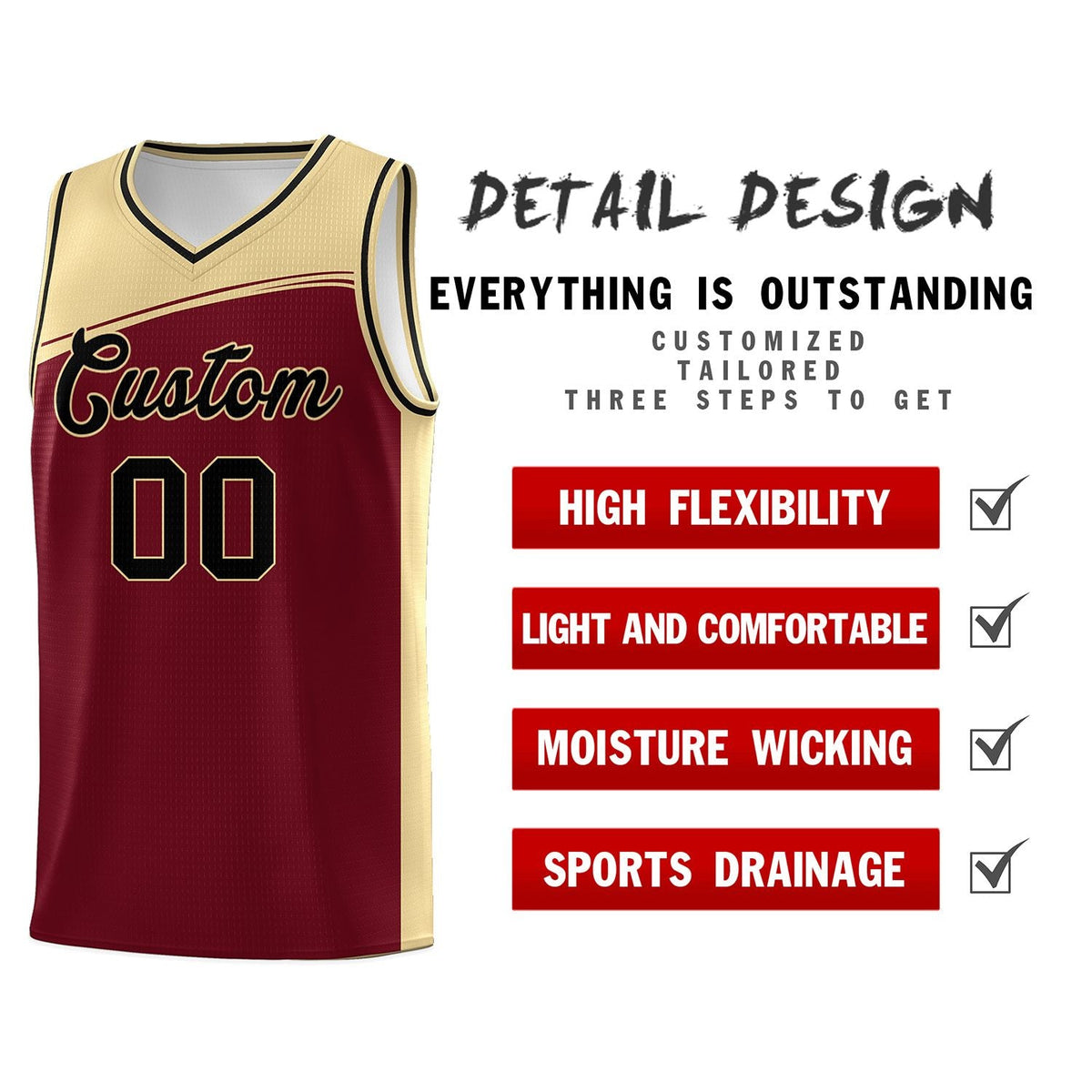 Custom Crimson Khaki-Black Color Block Sports Uniform Basketball Jersey Limited