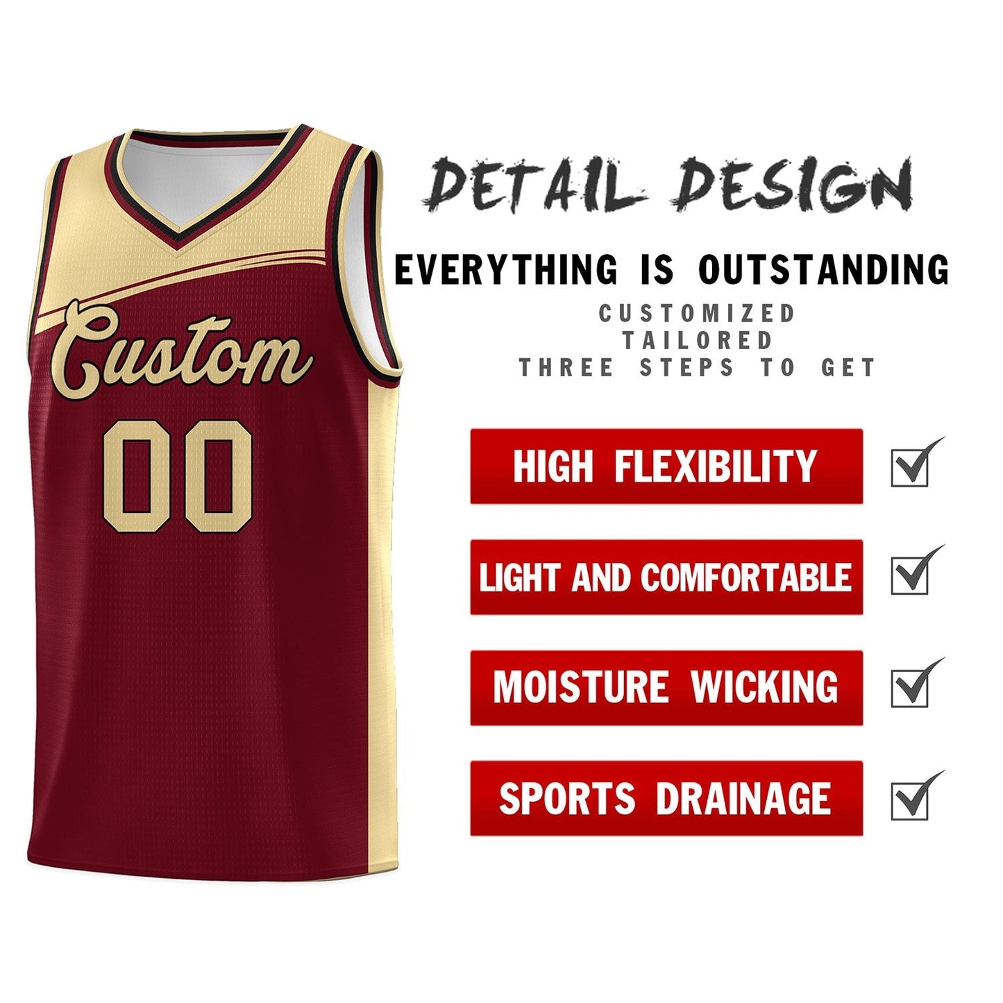 Custom Crimson Khaki Color Block Sports Uniform Basketball Jersey Limited