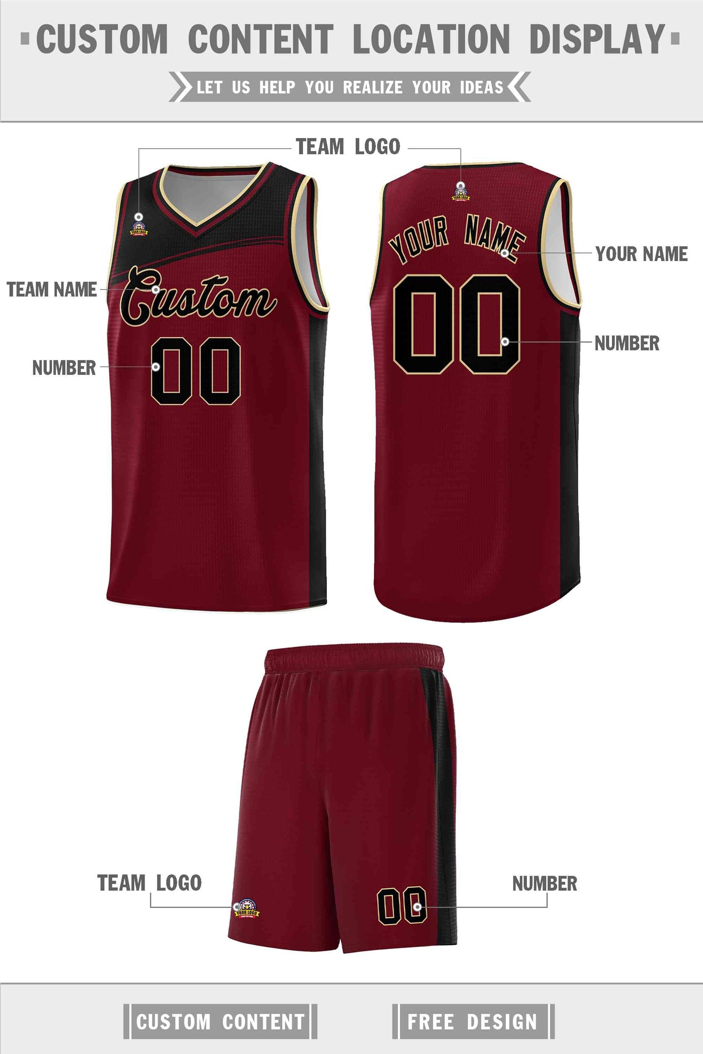 Custom Crimson Black Color Block Sports Uniform Basketball Jersey Limited