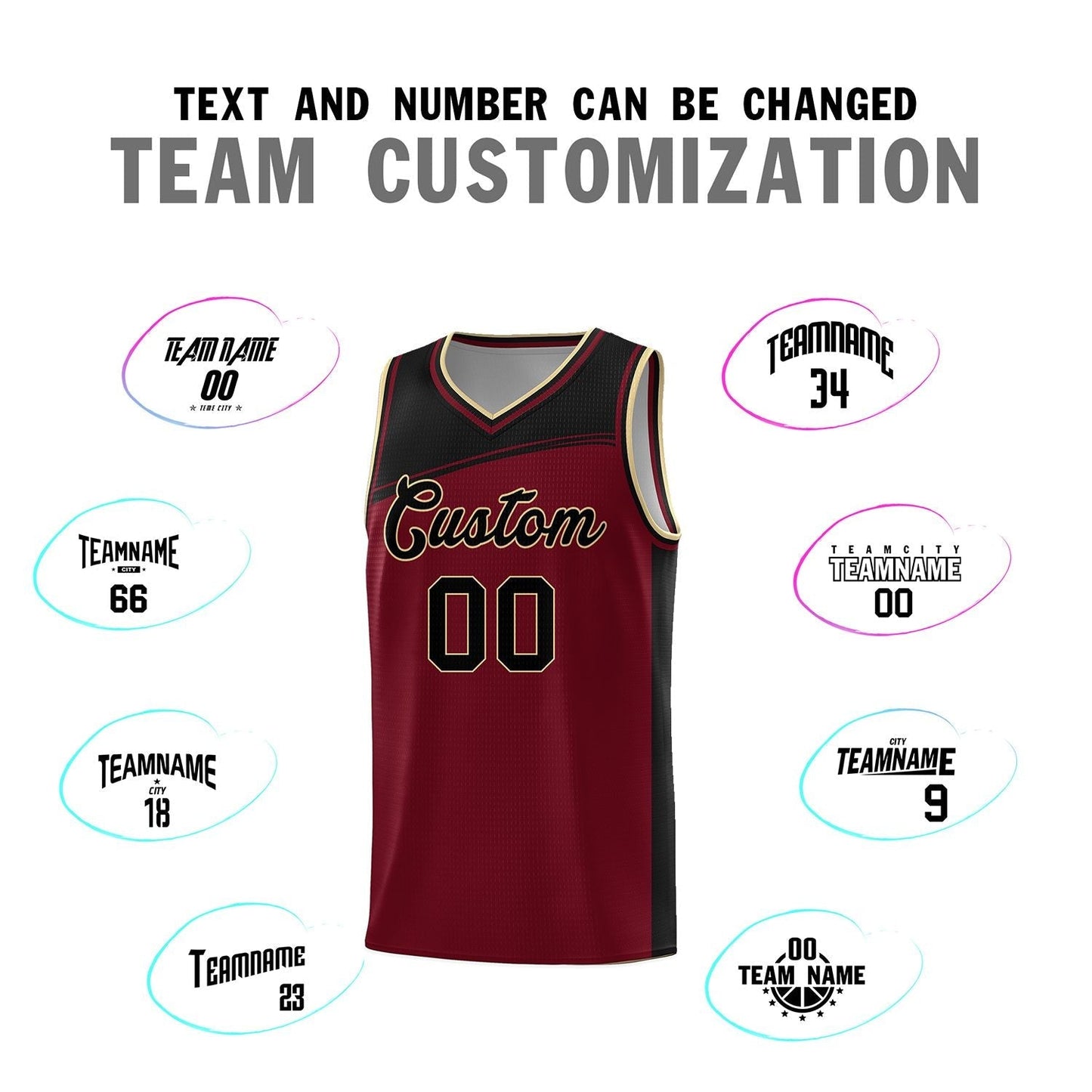 Custom Crimson Black Color Block Sports Uniform Basketball Jersey Limited