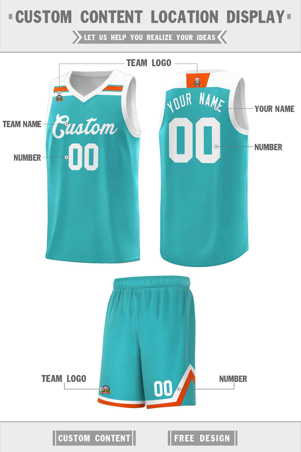 Custom Aqua White-Orange Classic Sports Uniform Basketball Jersey Limited