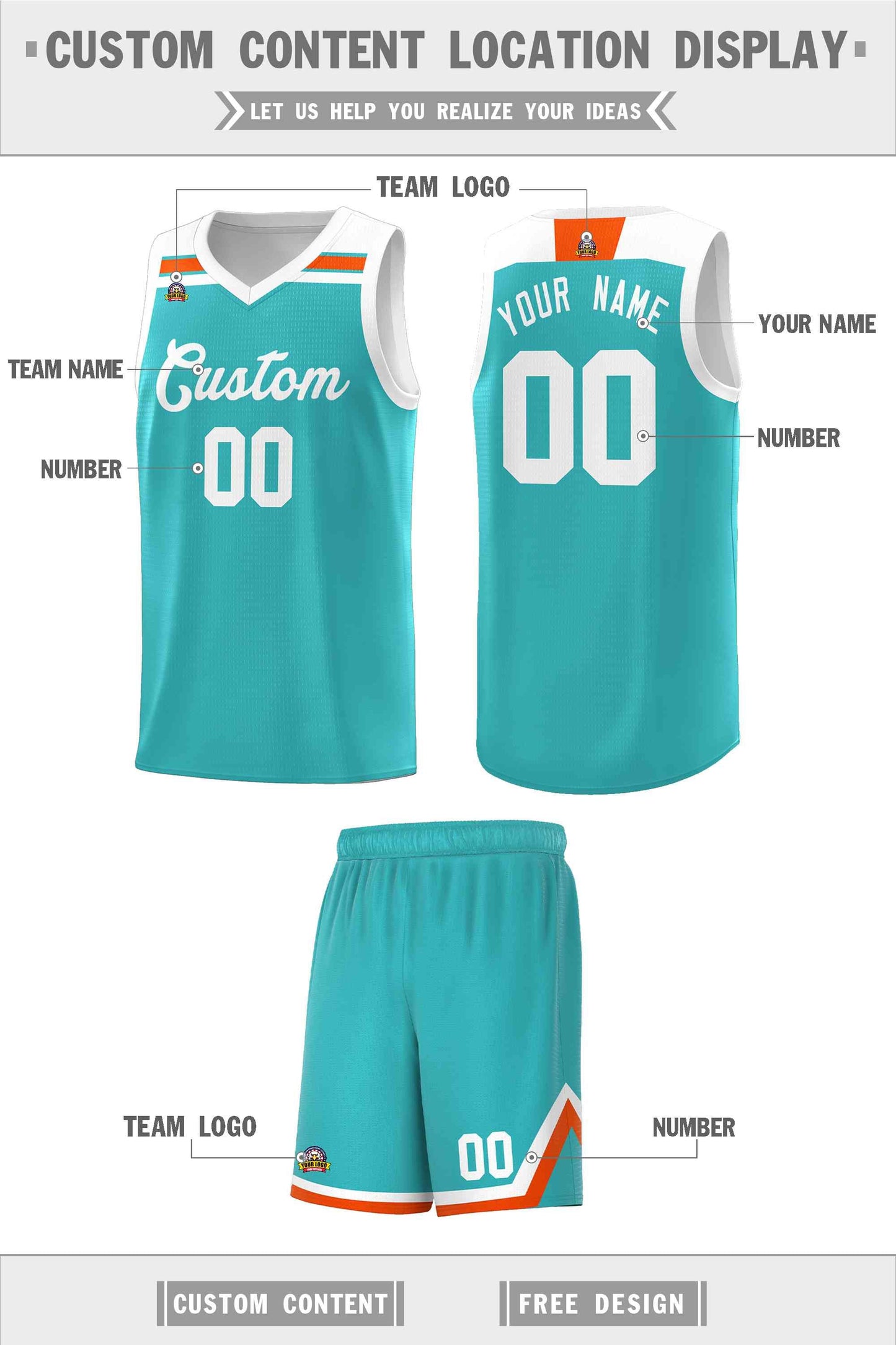Custom Aqua White-Orange Classic Sports Uniform Basketball Jersey Limited