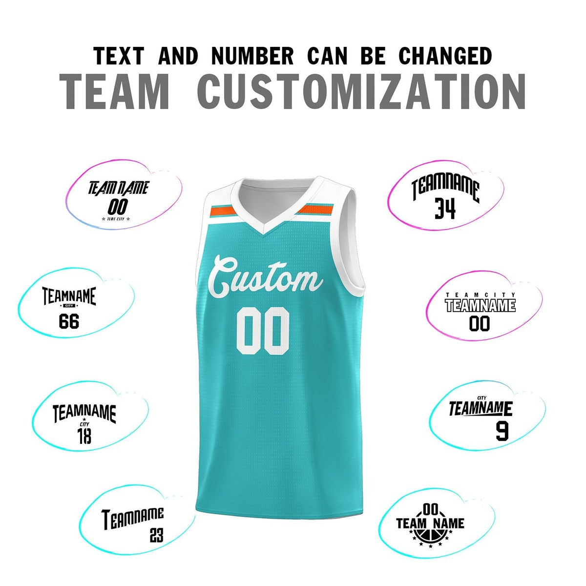 Custom Aqua White-Orange Classic Sports Uniform Basketball Jersey Limited