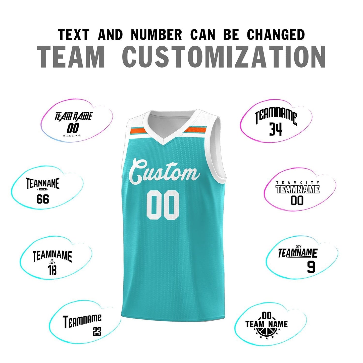 Custom Aqua White-Orange Classic Sports Uniform Basketball Jersey Limited