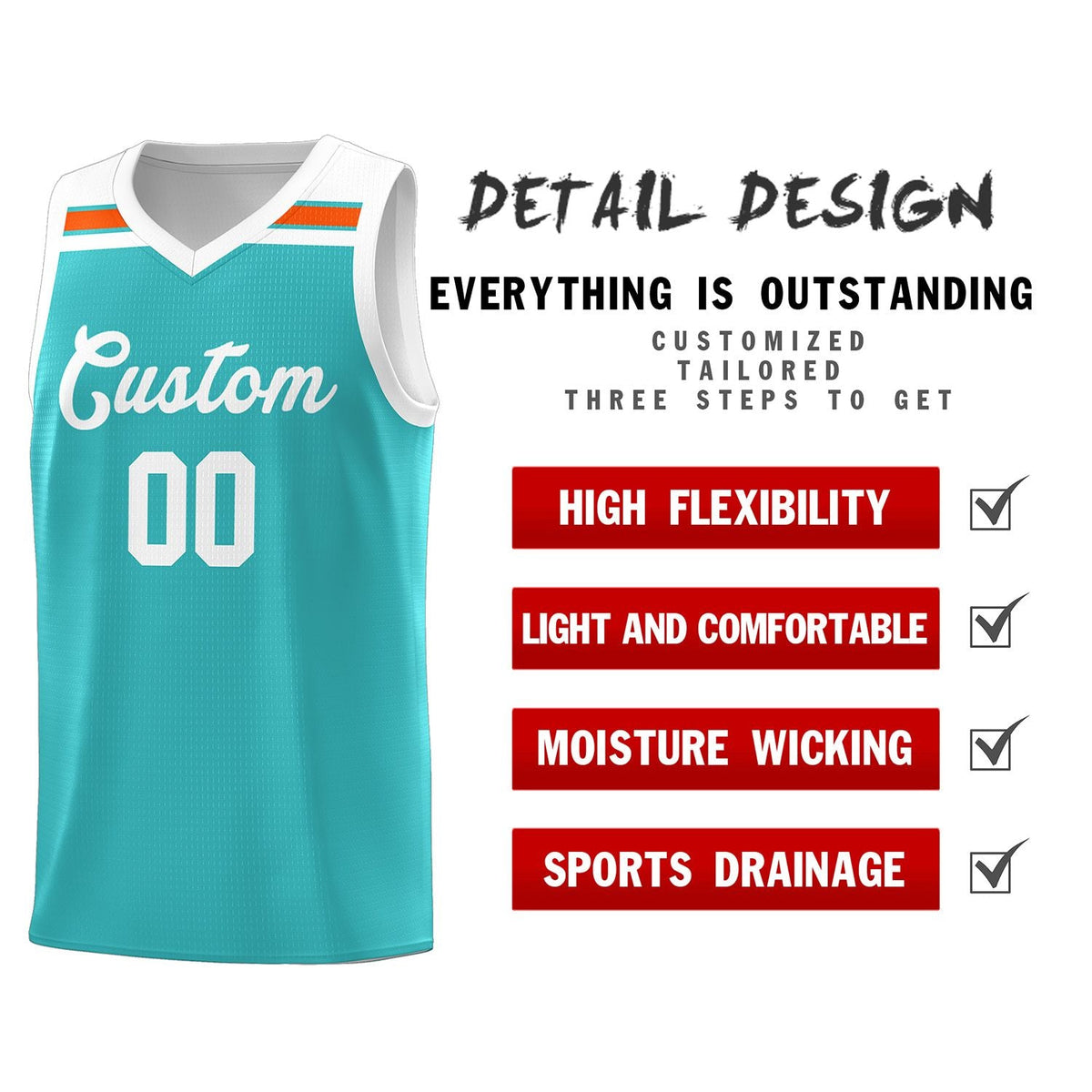 Custom Aqua White-Orange Classic Sports Uniform Basketball Jersey Limited