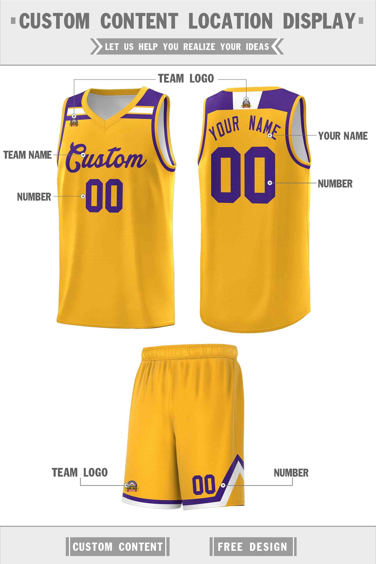 Custom Gold Purple-White Classic Sports Uniform Basketball Jersey Limited