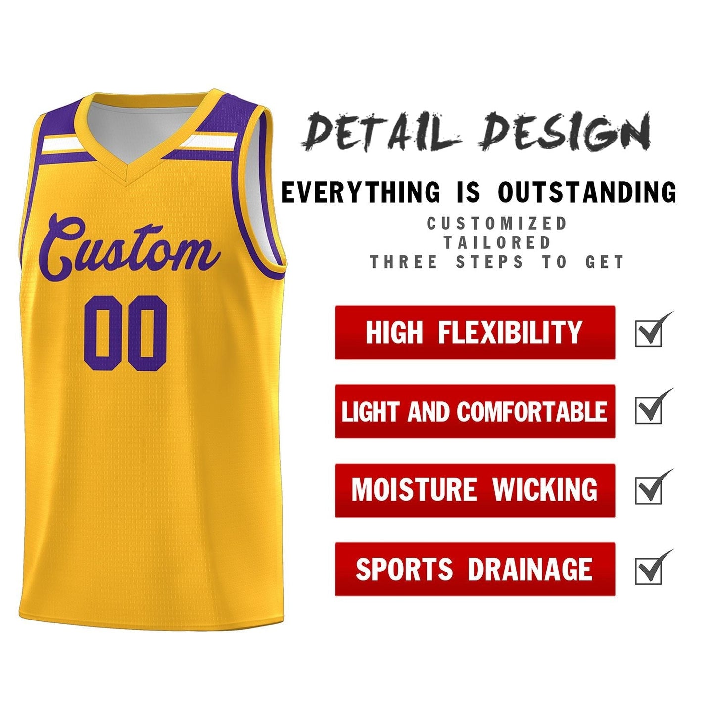 Custom Gold Purple-White Classic Sports Uniform Basketball Jersey Limited