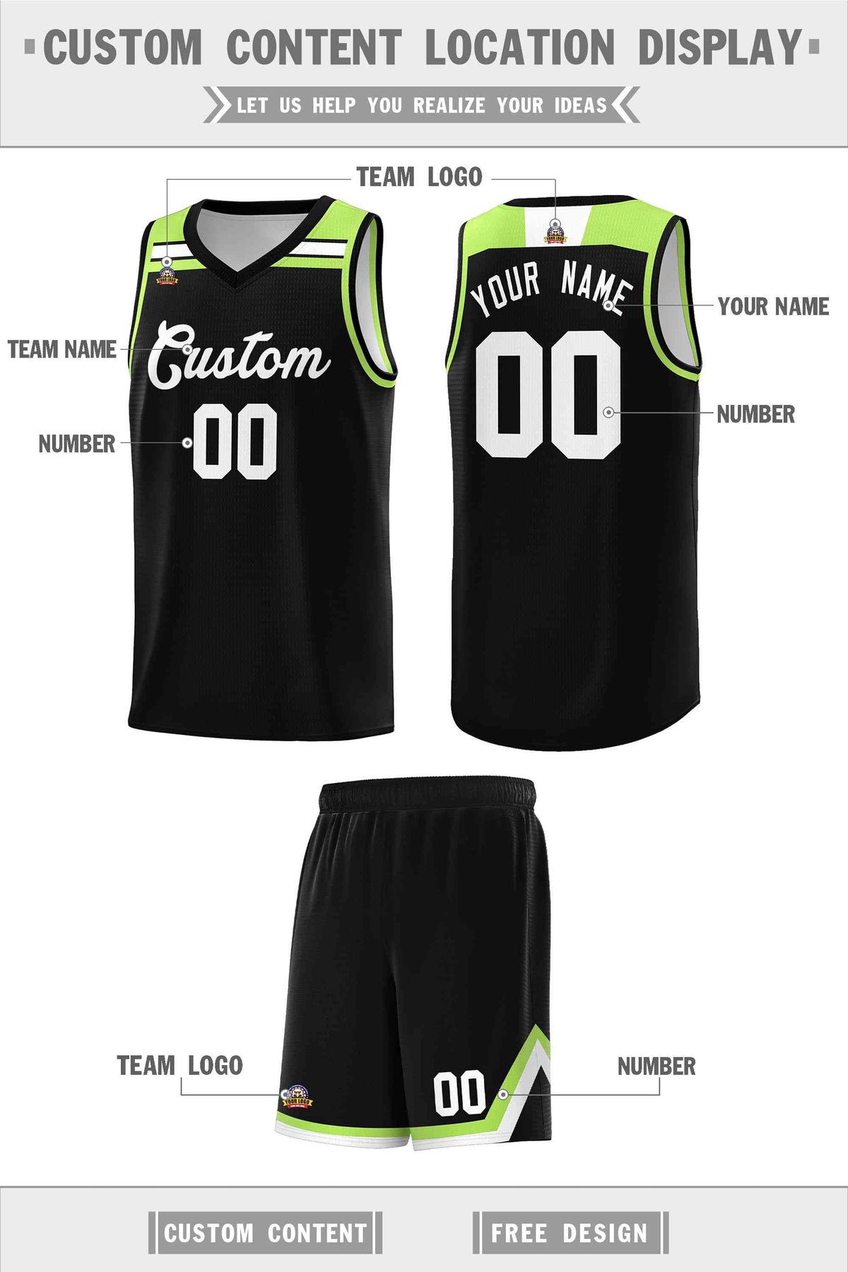 Custom Black White-Neon Green Classic Sports Uniform Basketball Jersey Limited