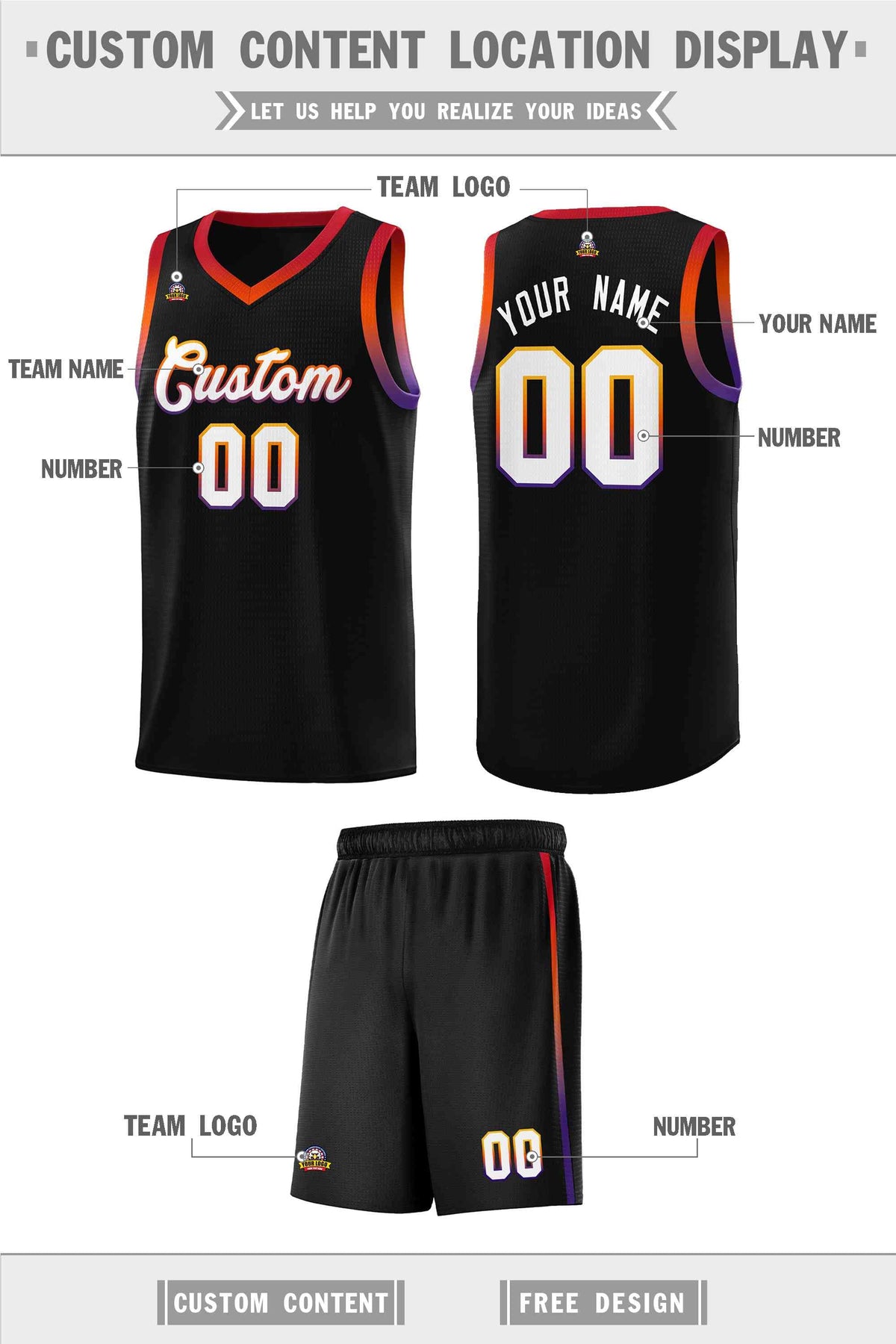 Custom Black Personalized Gradient Font Sports Uniform Basketball Jersey Limited