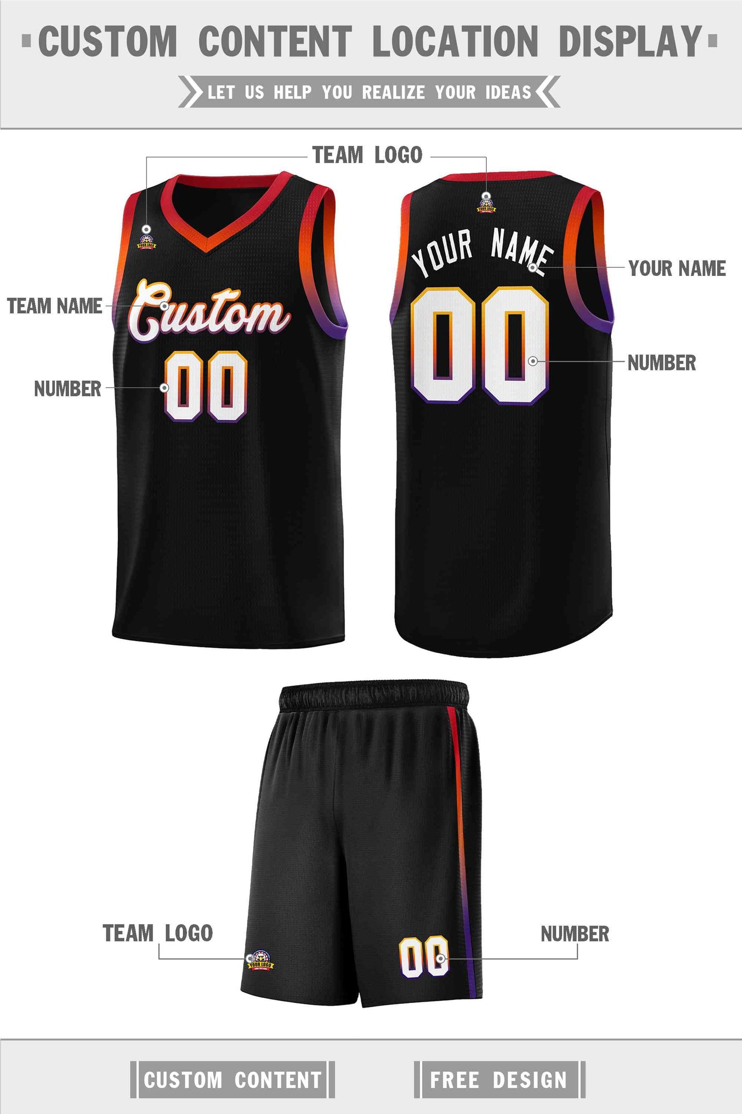 Custom Black Personalized Gradient Font Sports Uniform Basketball Jersey Limited