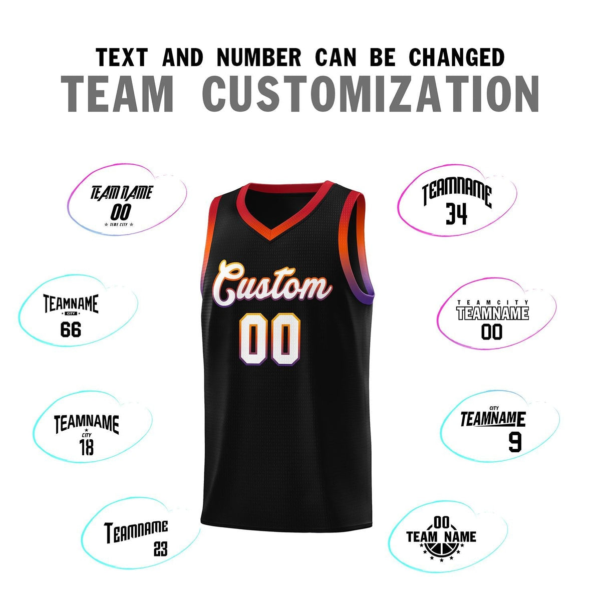 Custom Black Personalized Gradient Font Sports Uniform Basketball Jersey Limited