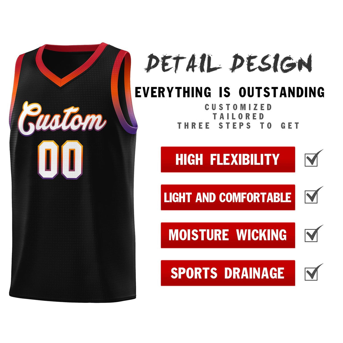 Custom Black Personalized Gradient Font Sports Uniform Basketball Jersey Limited