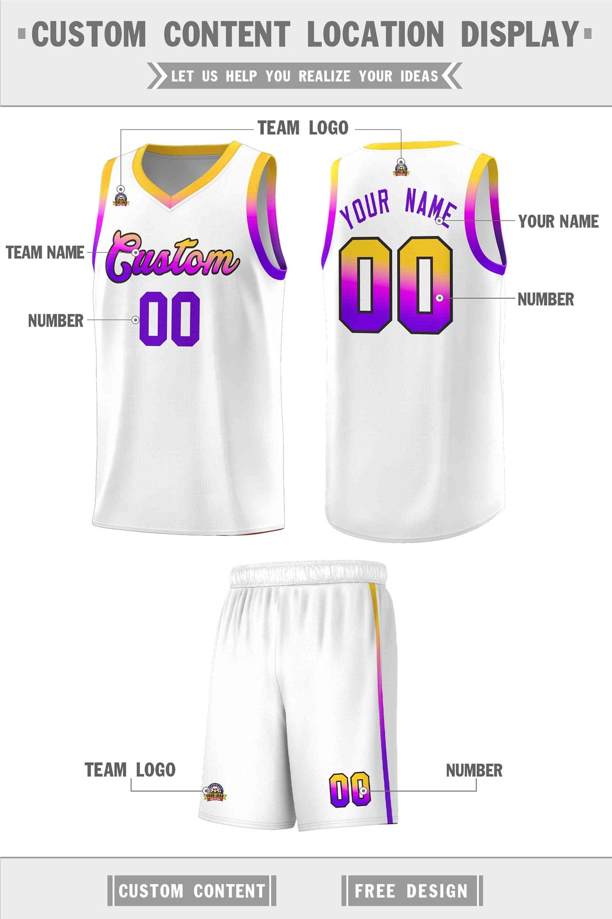 Custom White Personalized Gradient Font Sports Uniform Basketball Jersey Limited