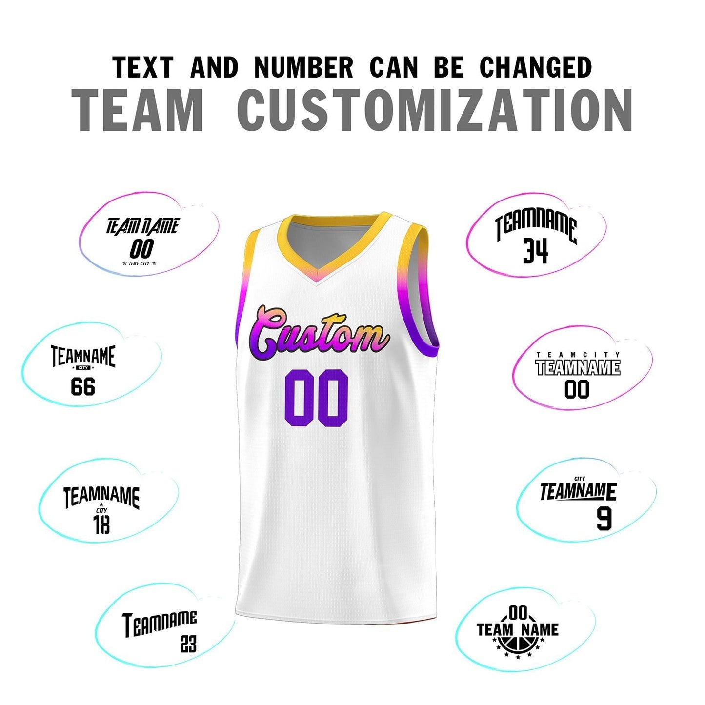Custom White Personalized Gradient Font Sports Uniform Basketball Jersey Limited