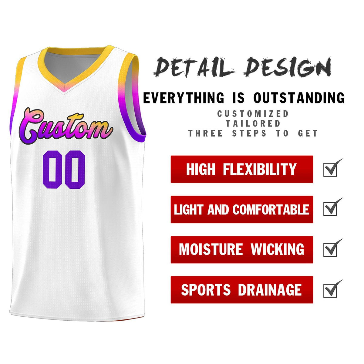 Custom White Personalized Gradient Font Sports Uniform Basketball Jersey Limited