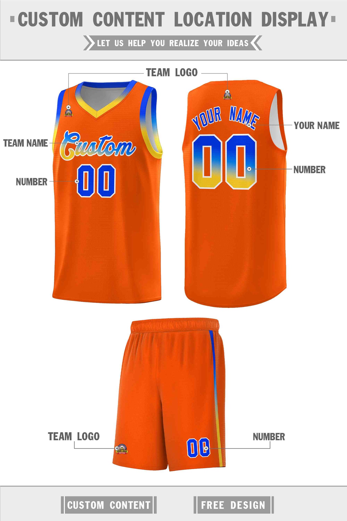 Custom Orange Personalized Gradient Font Sports Uniform Basketball Jersey Limited