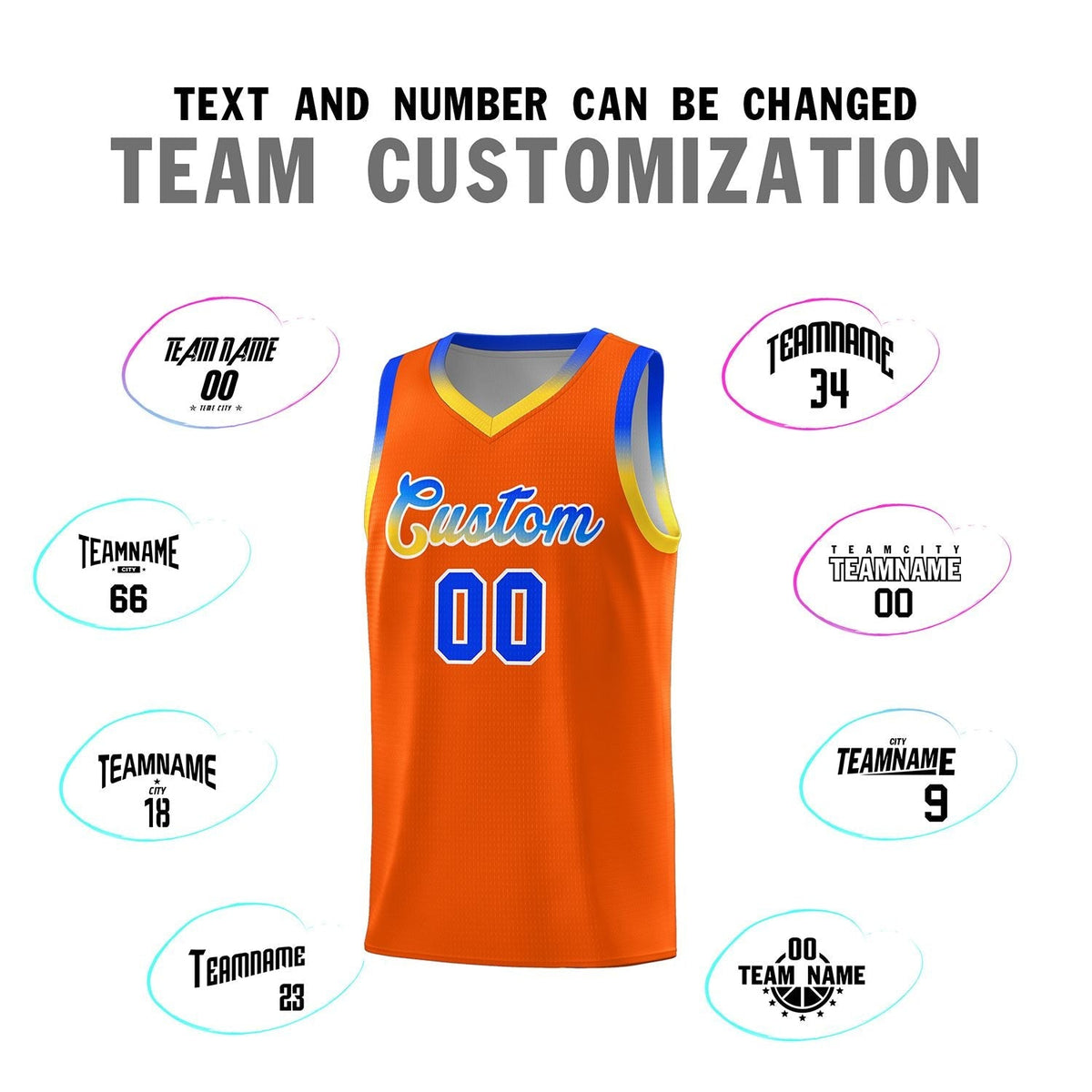 Custom Orange Personalized Gradient Font Sports Uniform Basketball Jersey Limited