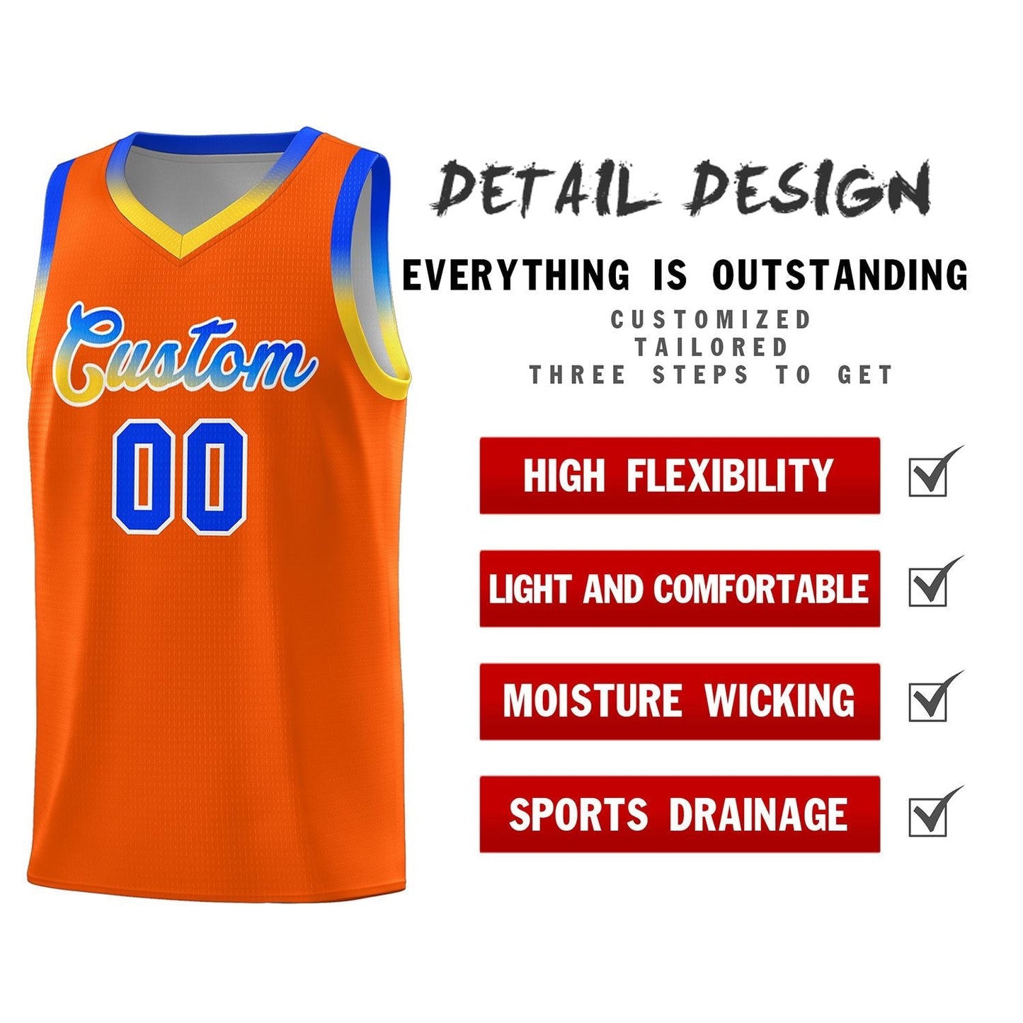 Custom Orange Personalized Gradient Font Sports Uniform Basketball Jersey Limited