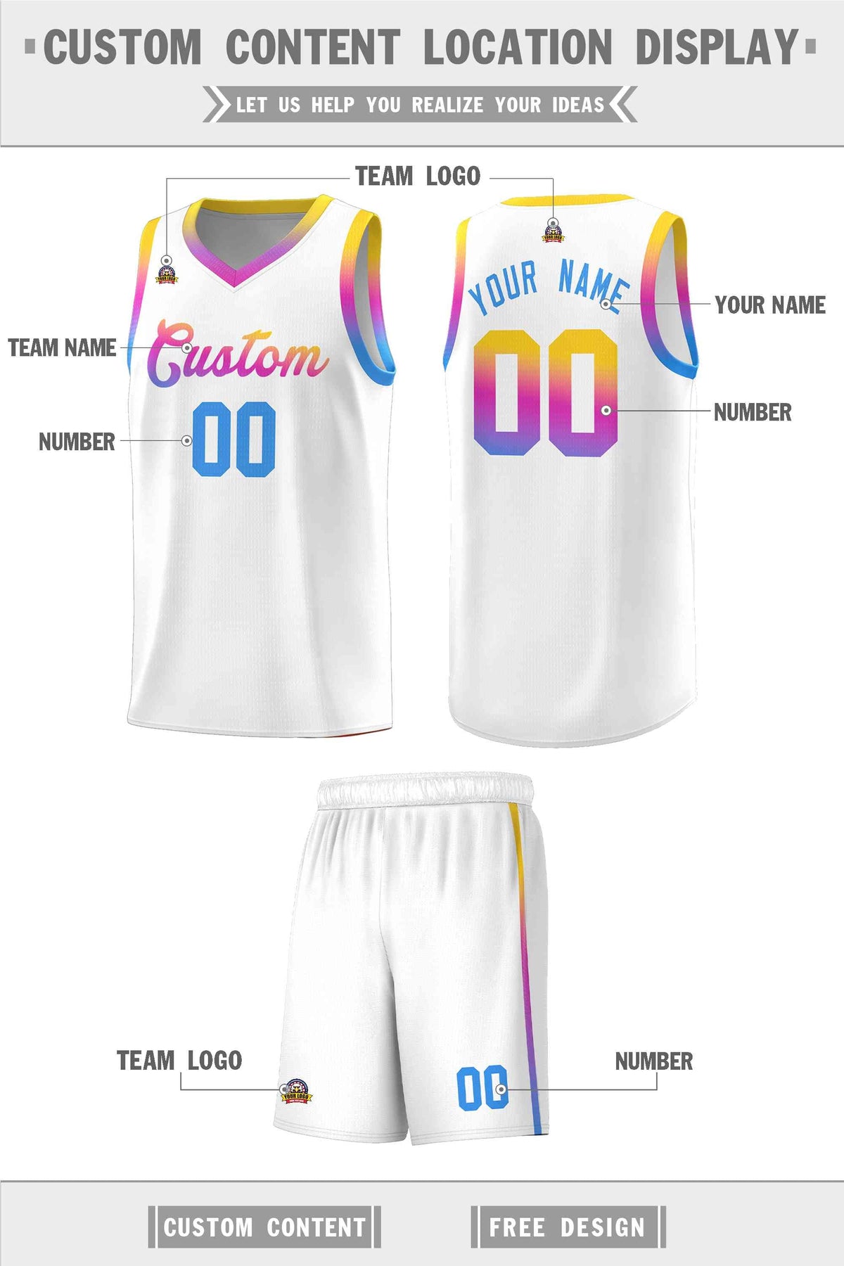 Custom White Personalized Gradient Font Sports Uniform Basketball Jersey Limited