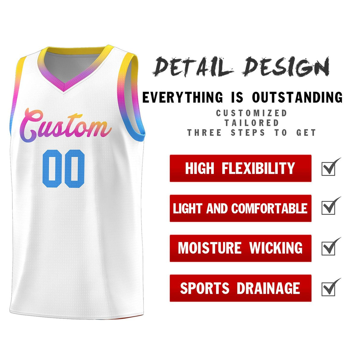 Custom White Personalized Gradient Font Sports Uniform Basketball Jersey Limited