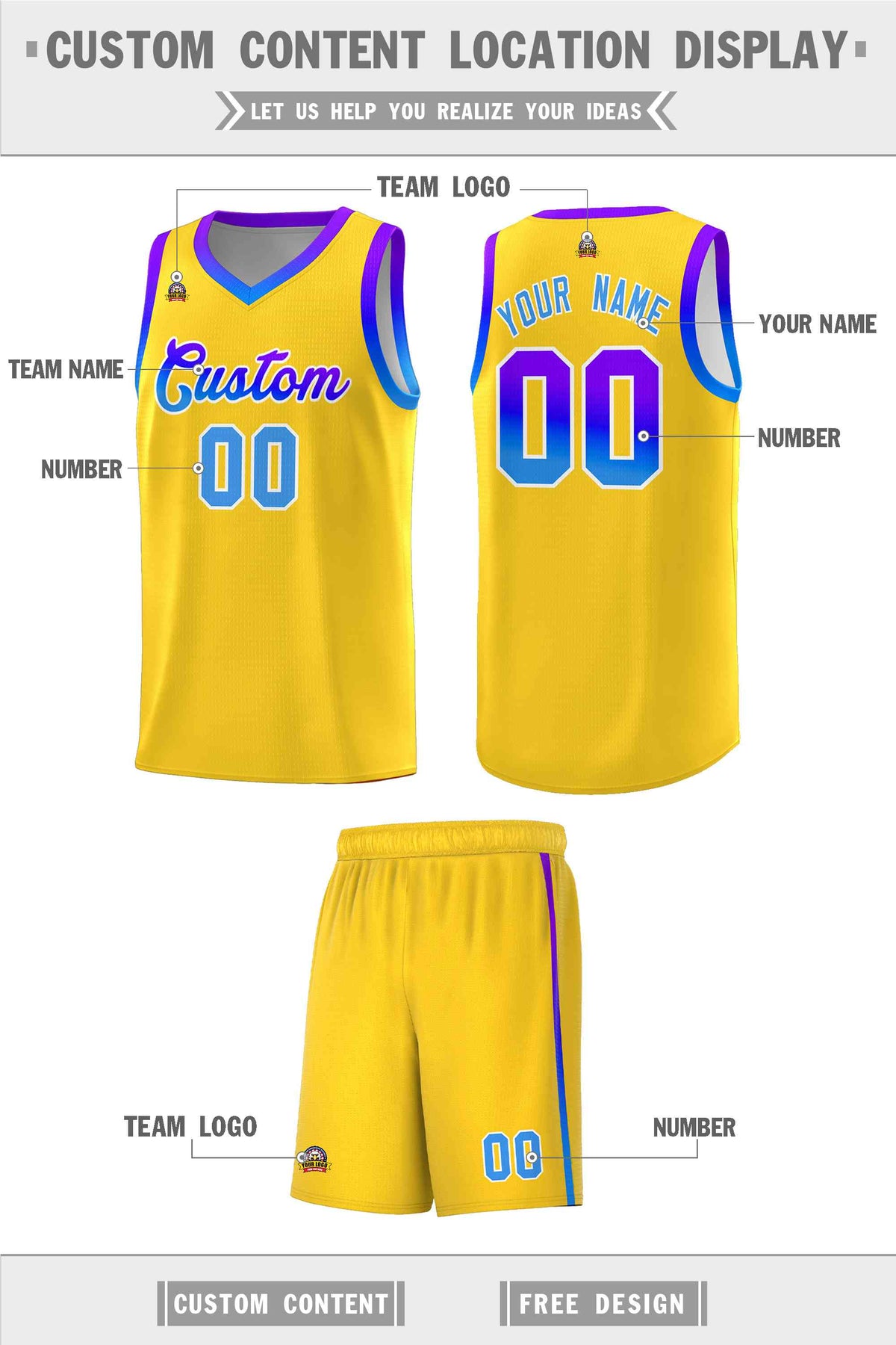 Custom Gold Personalized Gradient Font Sports Uniform Basketball Jersey Limited
