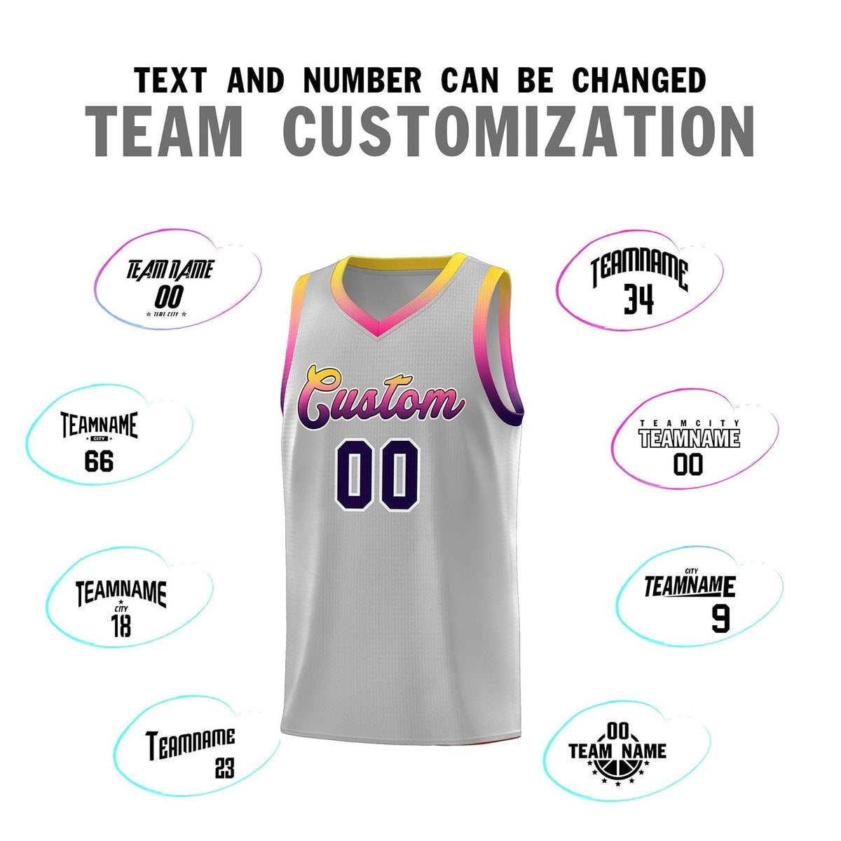 Custom Gray Personalized Gradient Font Sports Uniform Basketball Jersey Limited