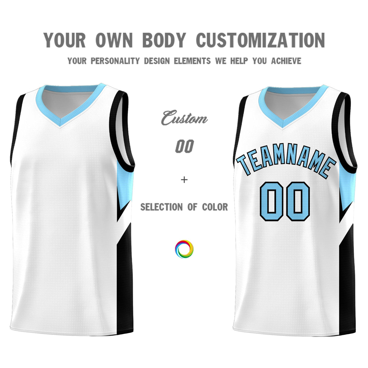 Custom White Light Blue Side Design Sets Sports Uniform Basketball Jersey Limited