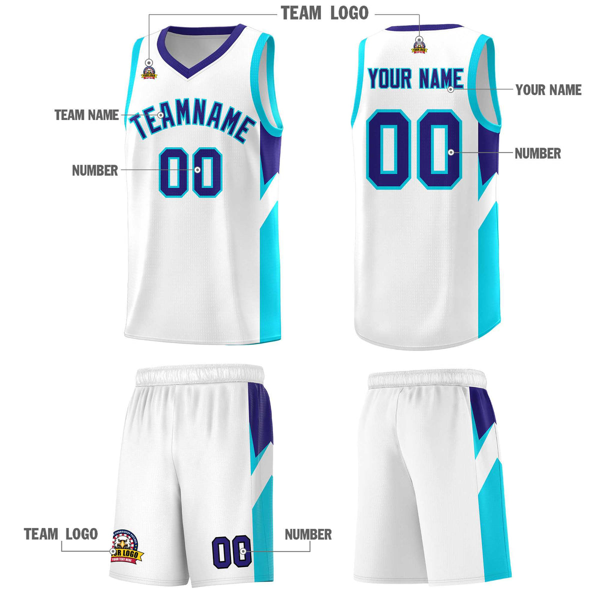 Custom White Royal Side Design Sets Sports Uniform Basketball Jersey Limited