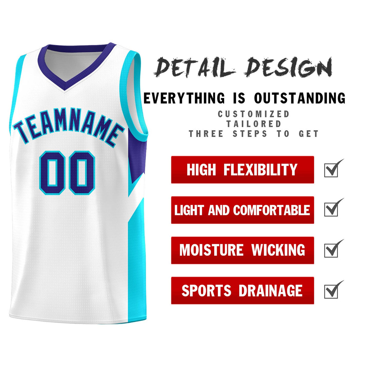 Custom White Royal Side Design Sets Sports Uniform Basketball Jersey Limited