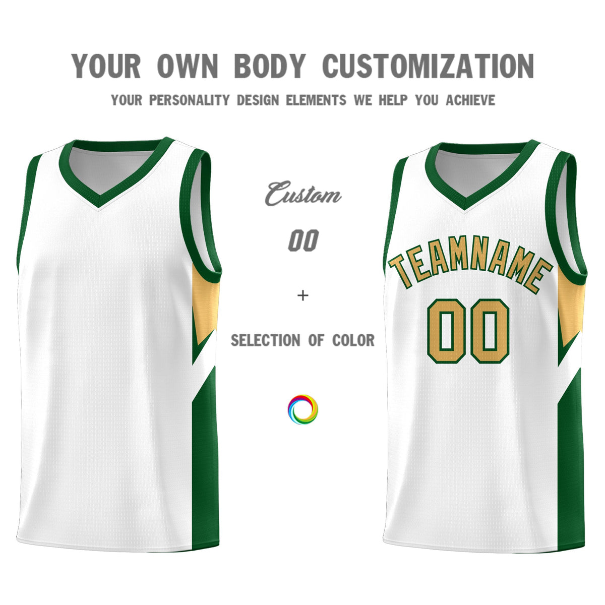 Custom White Green Side Design Sets Sports Uniform Basketball Jersey Limited