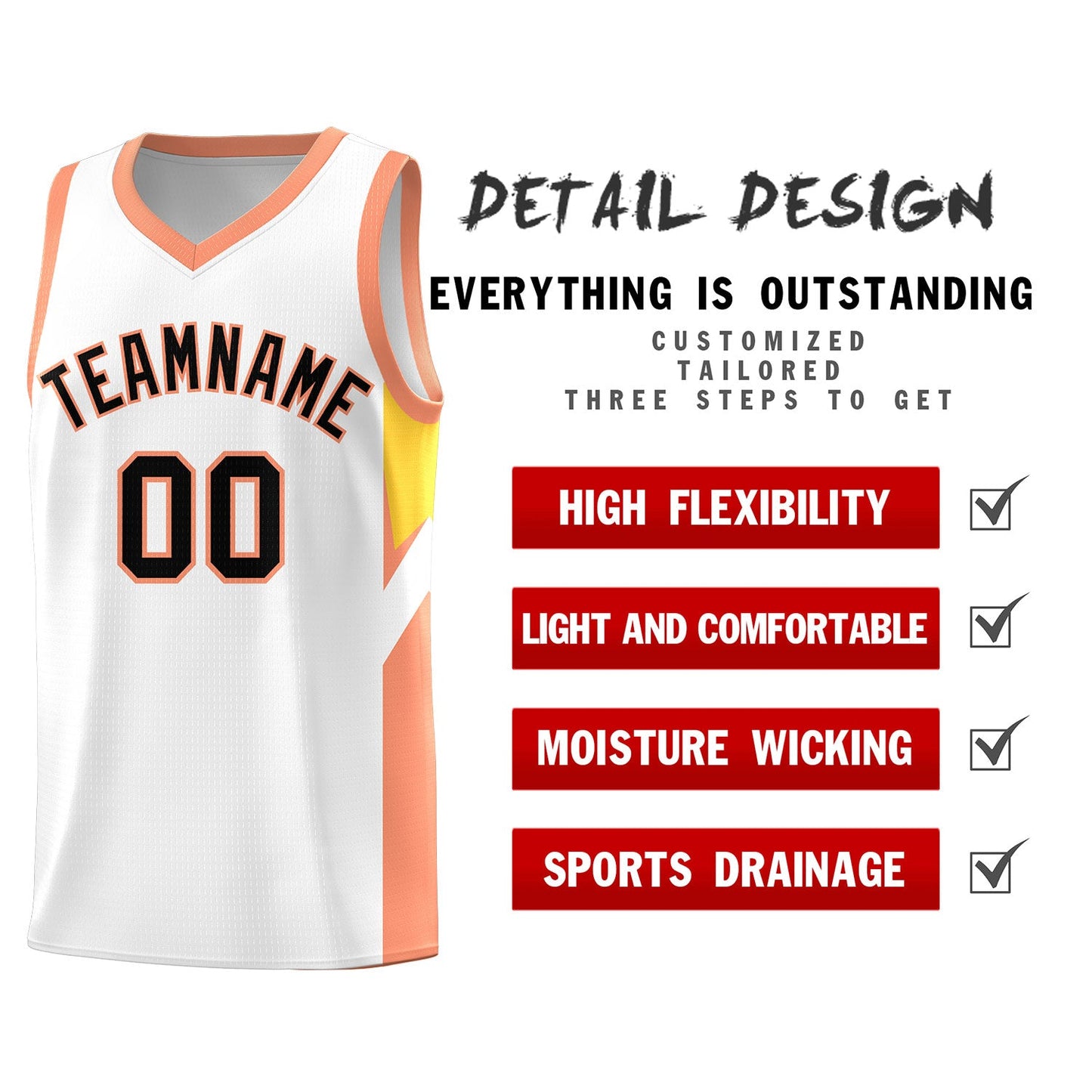 Custom White Orange Side Design Sets Sports Uniform Basketball Jersey Limited