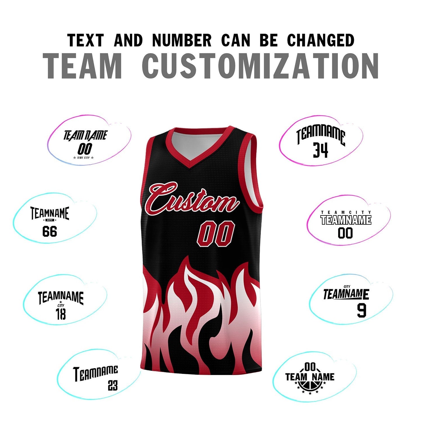 Custom Black Red Hem Flame Pattern Fashion Sports Uniform Basketball jersey Limited