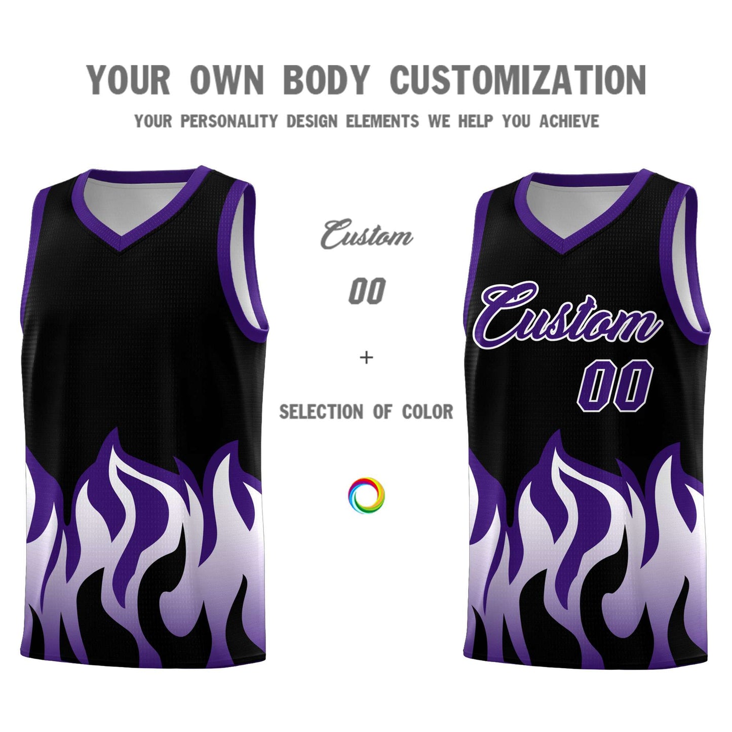 Custom Black Purple Hem Flame Pattern Fashion Sports Uniform Basketball jersey Limited
