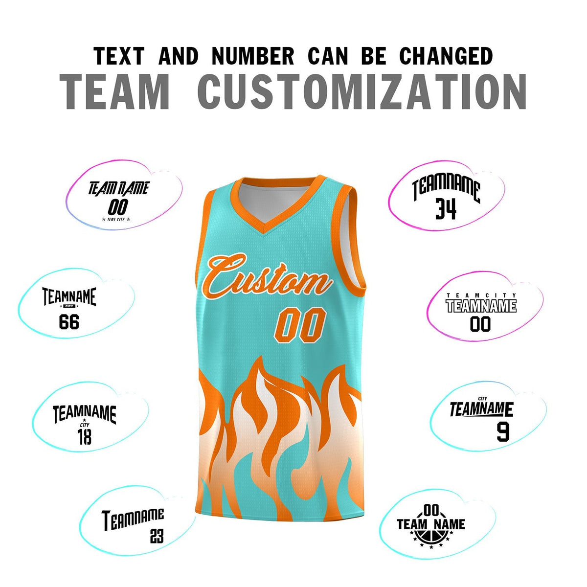 Custom Bright Green Orange Hem Flame Pattern Fashion Sports Uniform Basketball jersey Limited