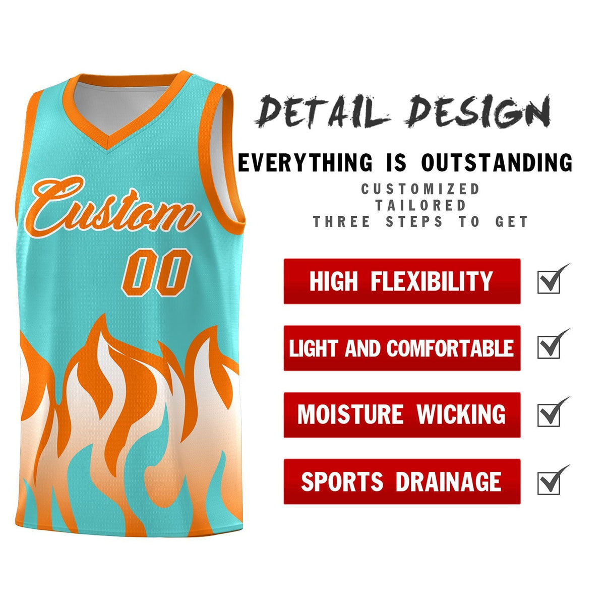 Custom Bright Green Orange Hem Flame Pattern Fashion Sports Uniform Basketball jersey Limited