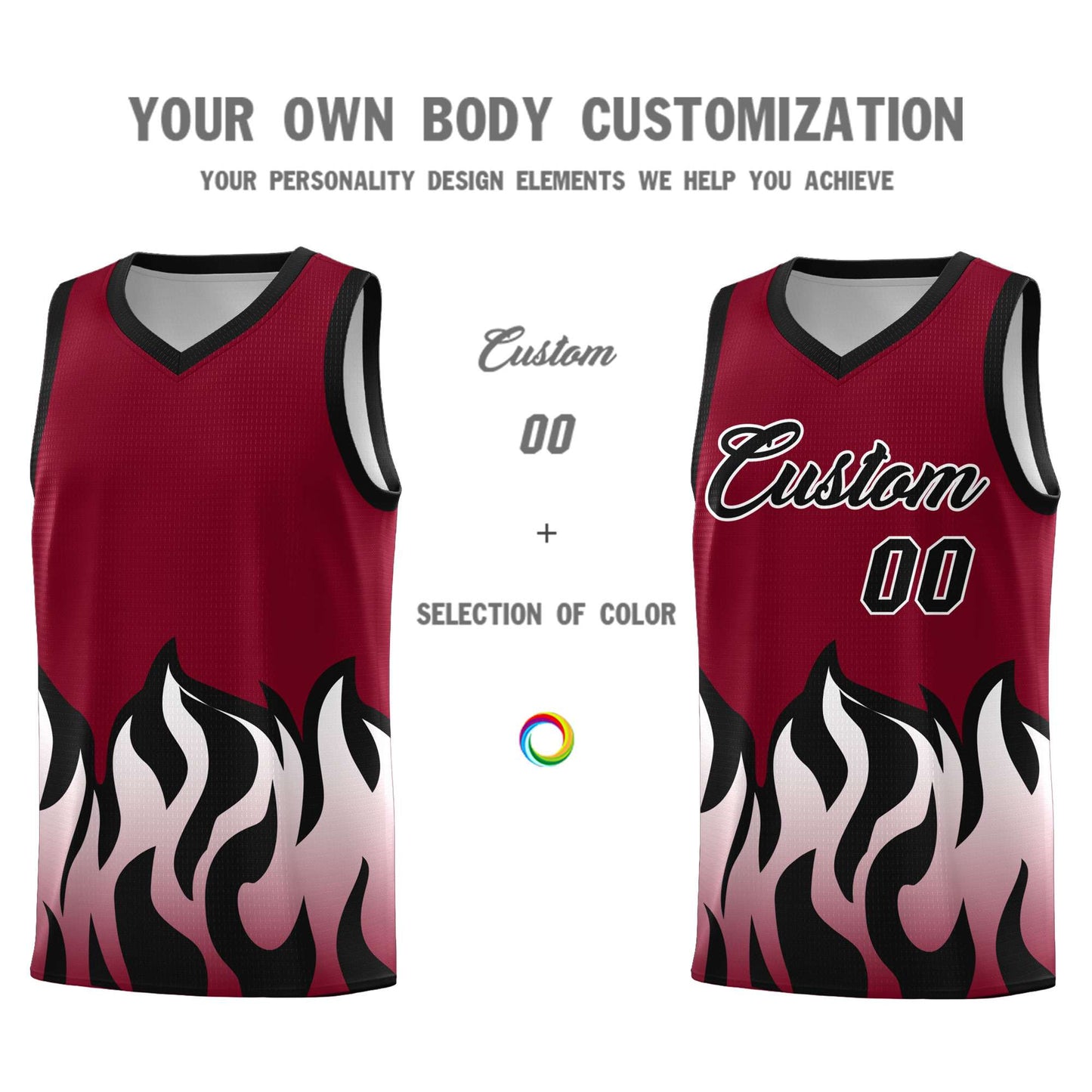 Custom Crimson Black Hem Flame Pattern Fashion Sports Uniform Basketball jersey Limited