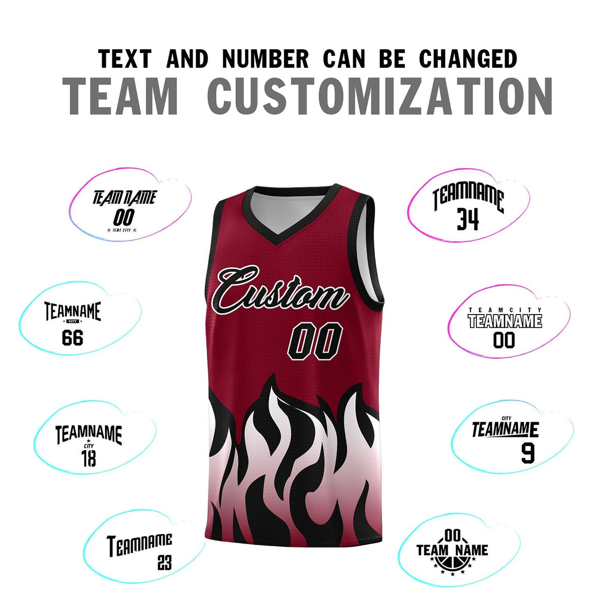 Custom Crimson Black Hem Flame Pattern Fashion Sports Uniform Basketball jersey Limited