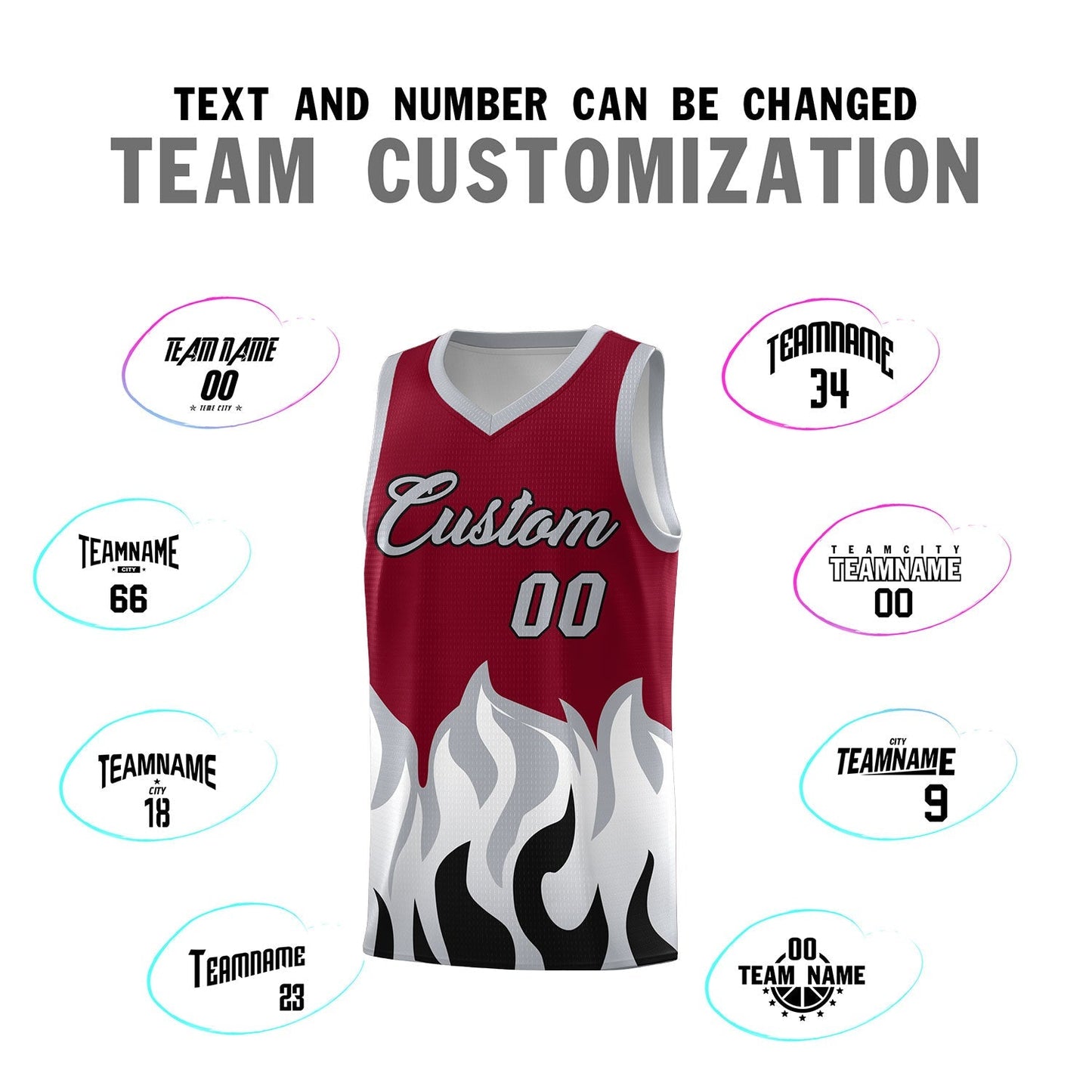 Custom Crimson Gray Hem Flame Pattern Fashion Sports Uniform Basketball jersey Limited
