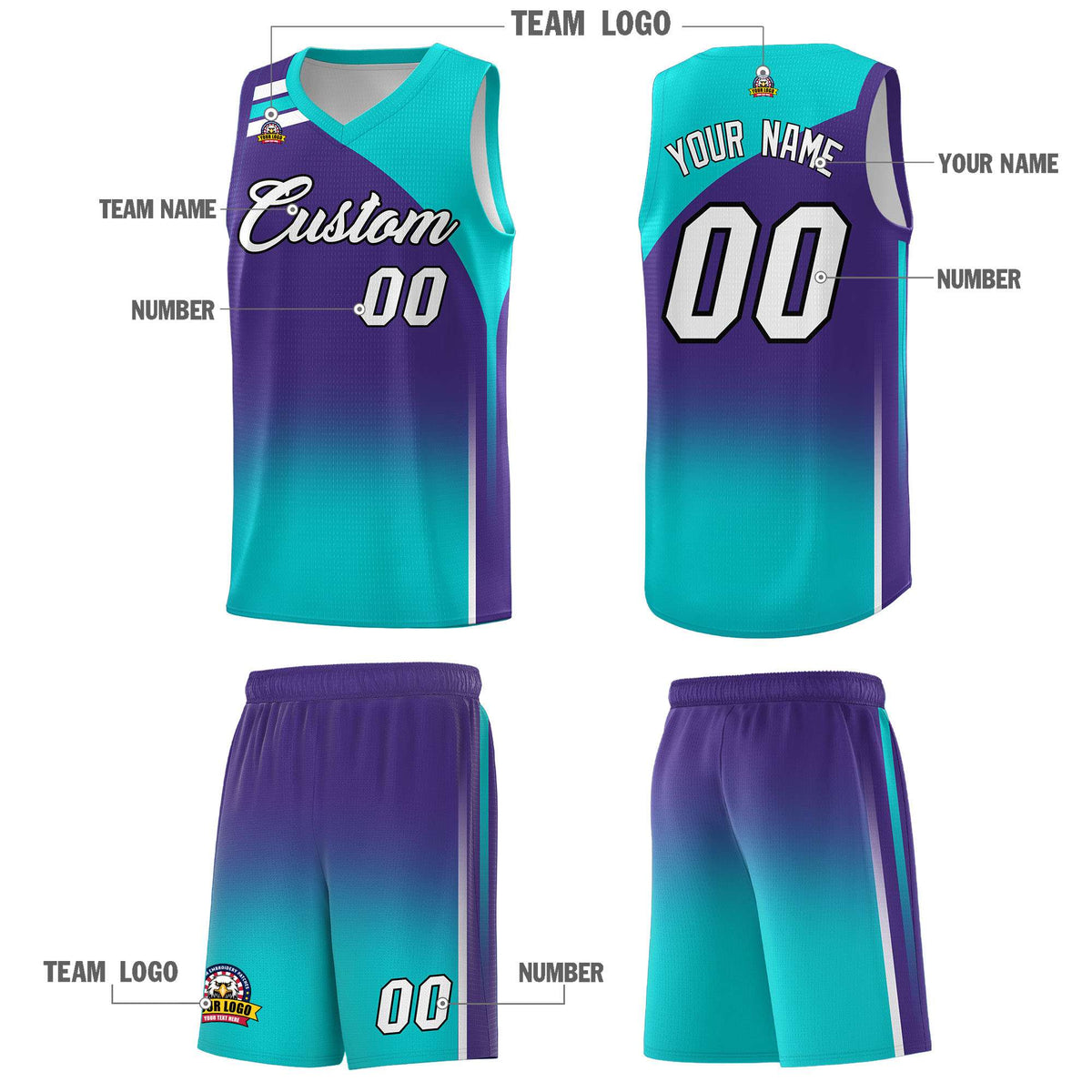 Custom Purple Aqua Gradient Fashion Sets Sports Uniform Basketball Jersey Limited